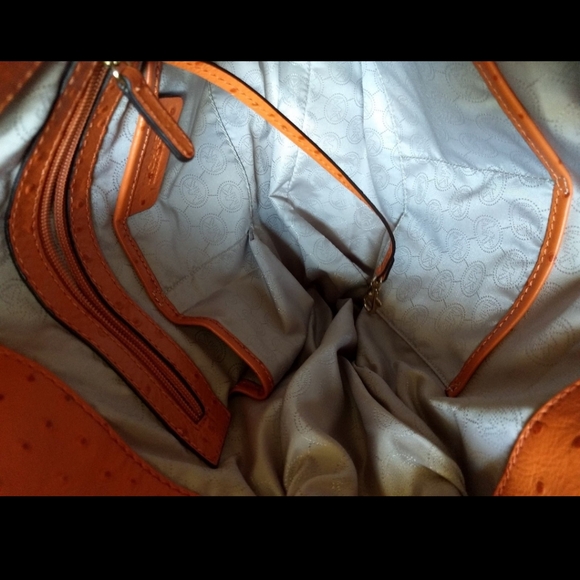 Michael Kors Ostrich-Embossed Hamilton Tangerine East/West Tote Leather Handbag - Picture 6 of 11